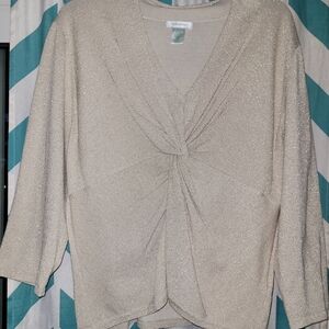 Laura Ashley Shimmering Beige V-Neck Sweater